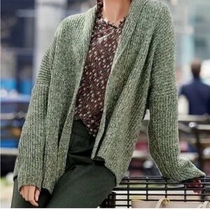 CAbi Travel Cardigan Green Heathered Knit Shawl Collar 3892 Size Small